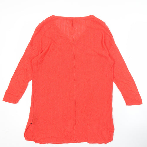 Monsoon Womens Red Linen Blend Tunic Blouse S Long Sleeve V-Neck