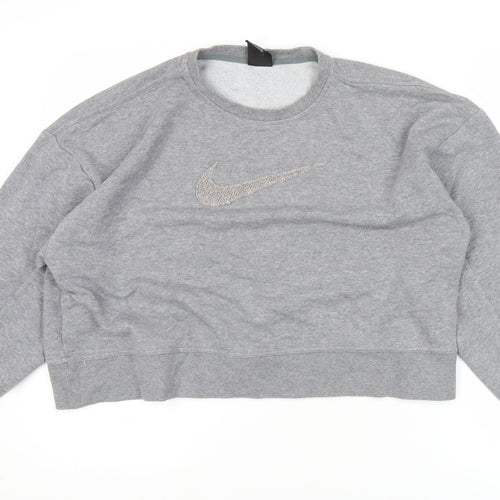 Nike Women Grey M Pullover Sweatshirt Logo Sportswear