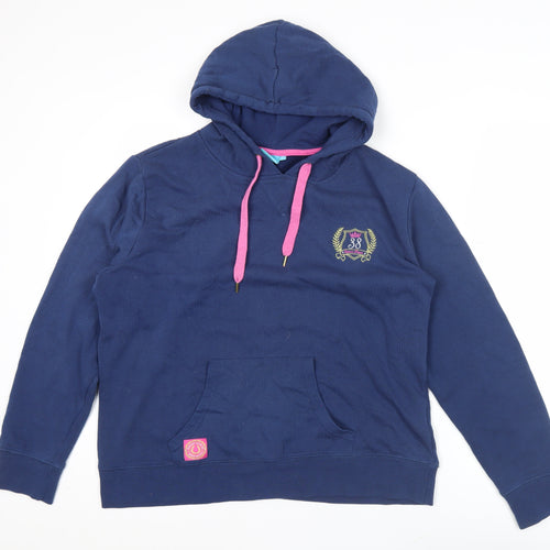Crane Womens Navy Blue Pullover Hoodie L Embroidered Crest Casual