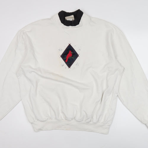 Decorated Originals Women’s White XL Sweatshirt Embroidered Bird Winter Pullover