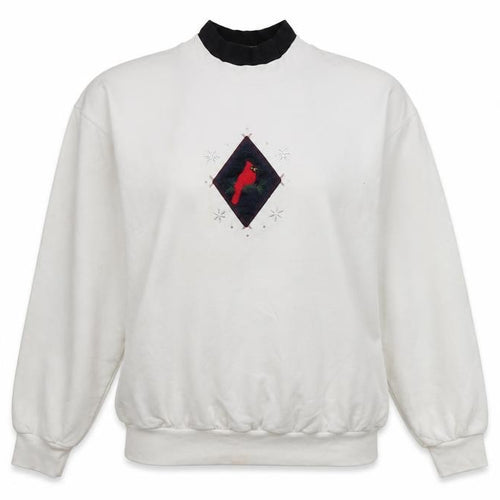 Decorated Originals Women’s White XL Sweatshirt Embroidered Bird Winter Pullover