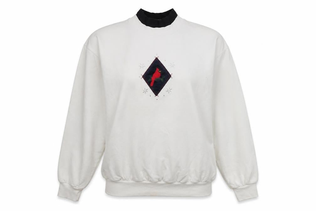 Decorated Originals Women’s White XL Sweatshirt Embroidered Bird Winter Pullover