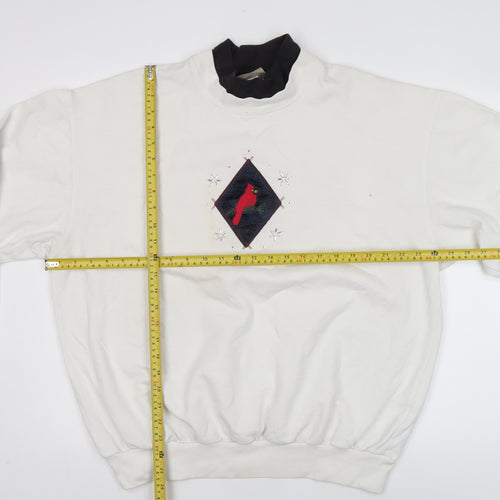 Decorated Originals Women’s White XL Sweatshirt Embroidered Bird Winter Pullover