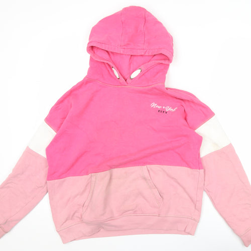 Marks and Spencer Girls Pink Pullover Hoodie 13-14 Years Colourblock Logo
