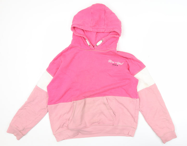Marks and Spencer Girls Pink Pullover Hoodie 13-14 Years Colourblock Logo