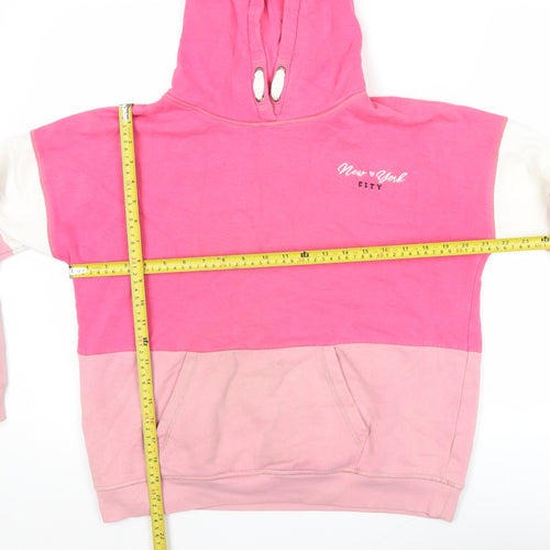 Marks and Spencer Girls Pink Pullover Hoodie 13-14 Years Colourblock Logo