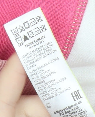 Marks and Spencer Girls Pink Pullover Hoodie 13-14 Years Colourblock Logo