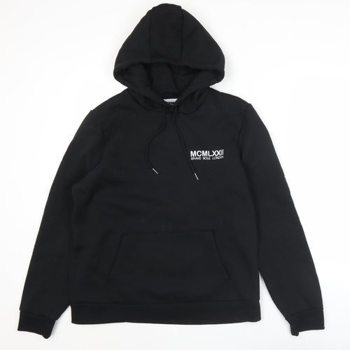 Brave Soul Men’s Black Pullover Hoodie L Regular Fit Logo Graphic