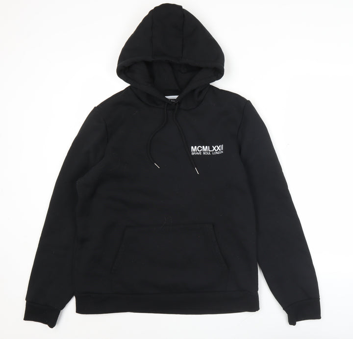 Brave Soul Men’s Black Pullover Hoodie L Regular Fit Logo Graphic