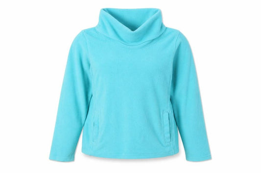 Front view of Cotton Traders Women’s Blue, size UK 12, Cowl Neck Pullover Fleece Sweatshirt