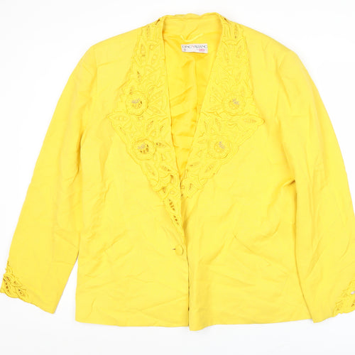 Dino Valiano Womens Yellow Blazer Jacket Size 16 Rayon Linen Vintage