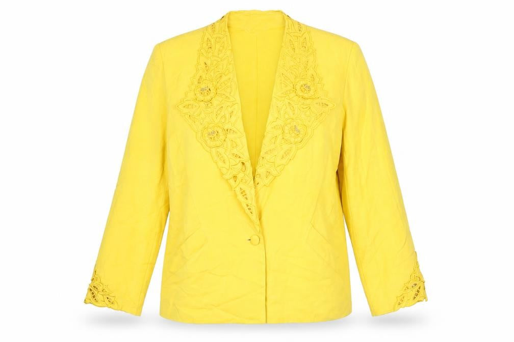 Dino Valiano Womens Yellow Blazer Jacket Size 16 Rayon Linen Vintage