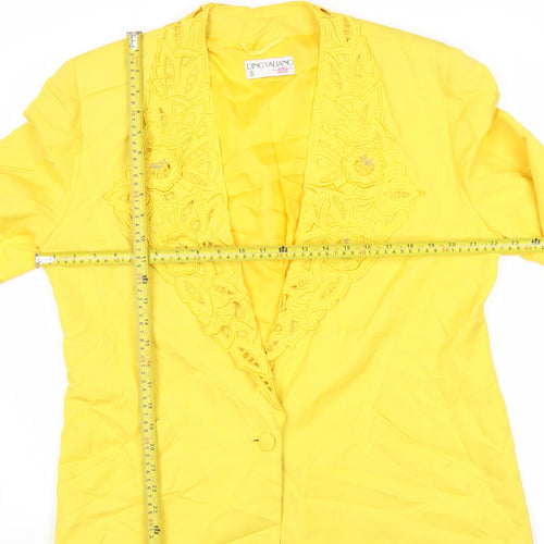 Dino Valiano Womens Yellow Blazer Jacket Size 16 Rayon Linen Vintage