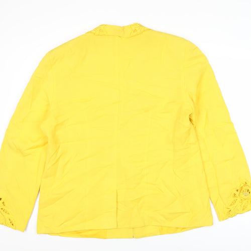 Dino Valiano Womens Yellow Blazer Jacket Size 16 Rayon Linen Vintage