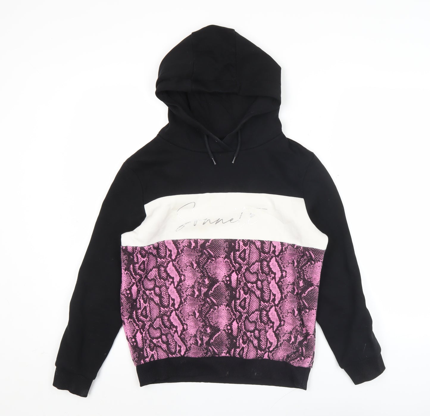 Sonneti Girls Black White Pink Pullover Hoodie 12-13Y Animal Print Logo