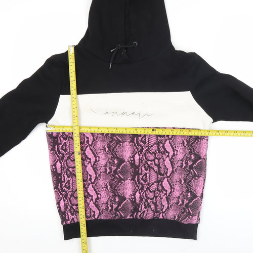 Sonneti Girls Black White Pink Pullover Hoodie 12-13Y Animal Print Logo