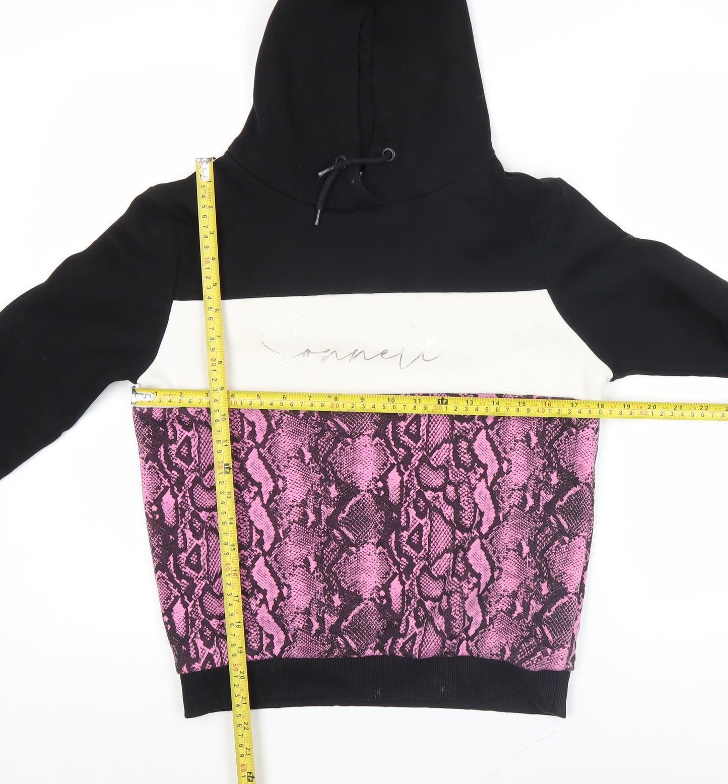 Sonneti Girls Black White Pink Pullover Hoodie 12-13Y Animal Print Logo