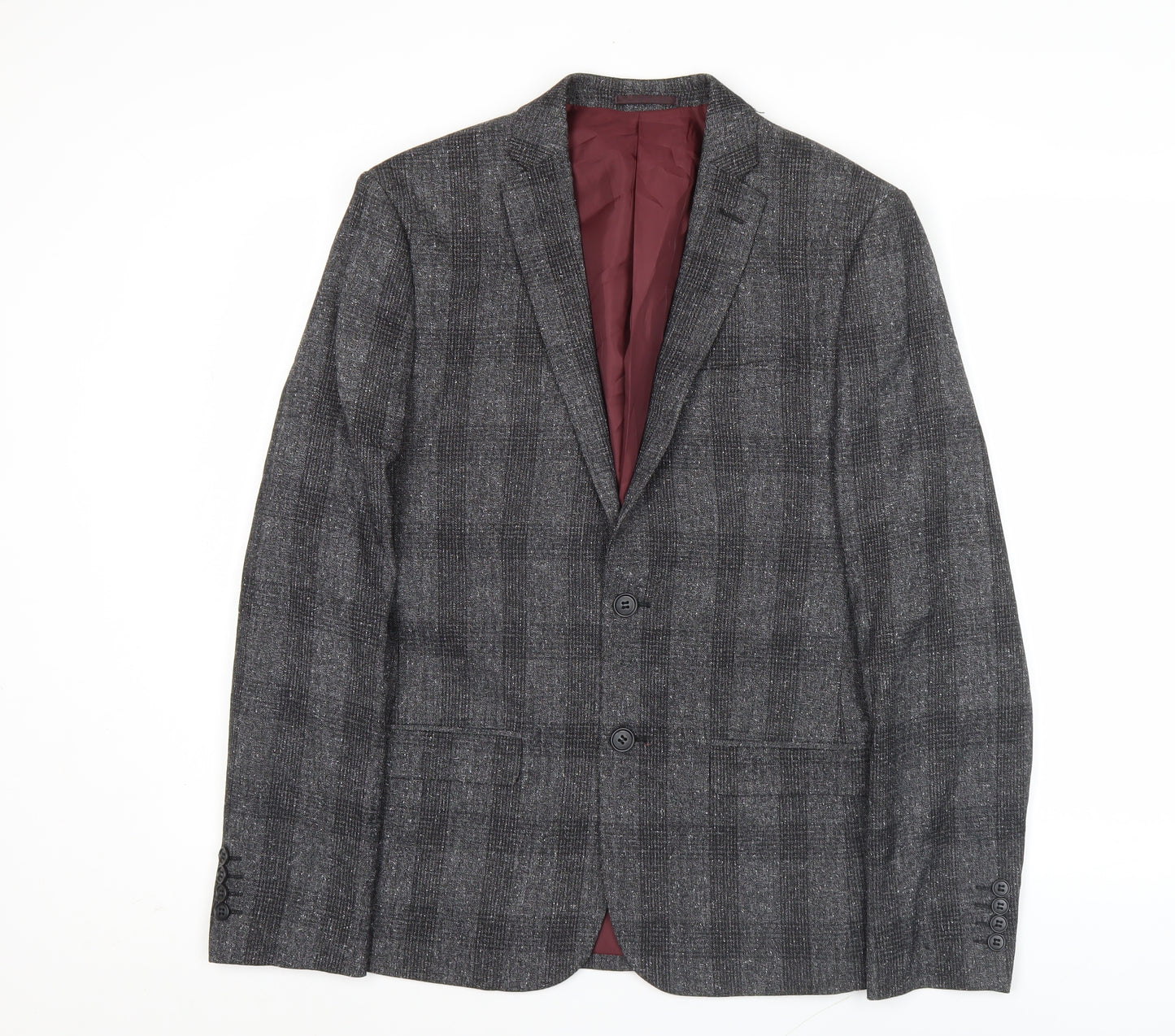 River Island Men's Grey Check Blazer Jacket 38R Regular Fit