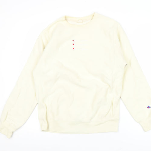 Champion Men’s Ivory Medium Pullover Sweatshirt Crew Neck Logo