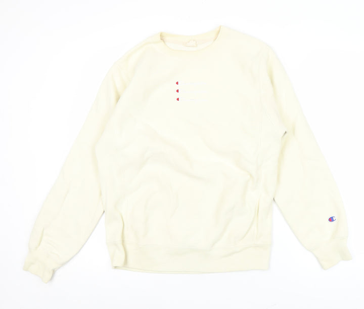 Champion Men’s Ivory Medium Pullover Sweatshirt Crew Neck Logo
