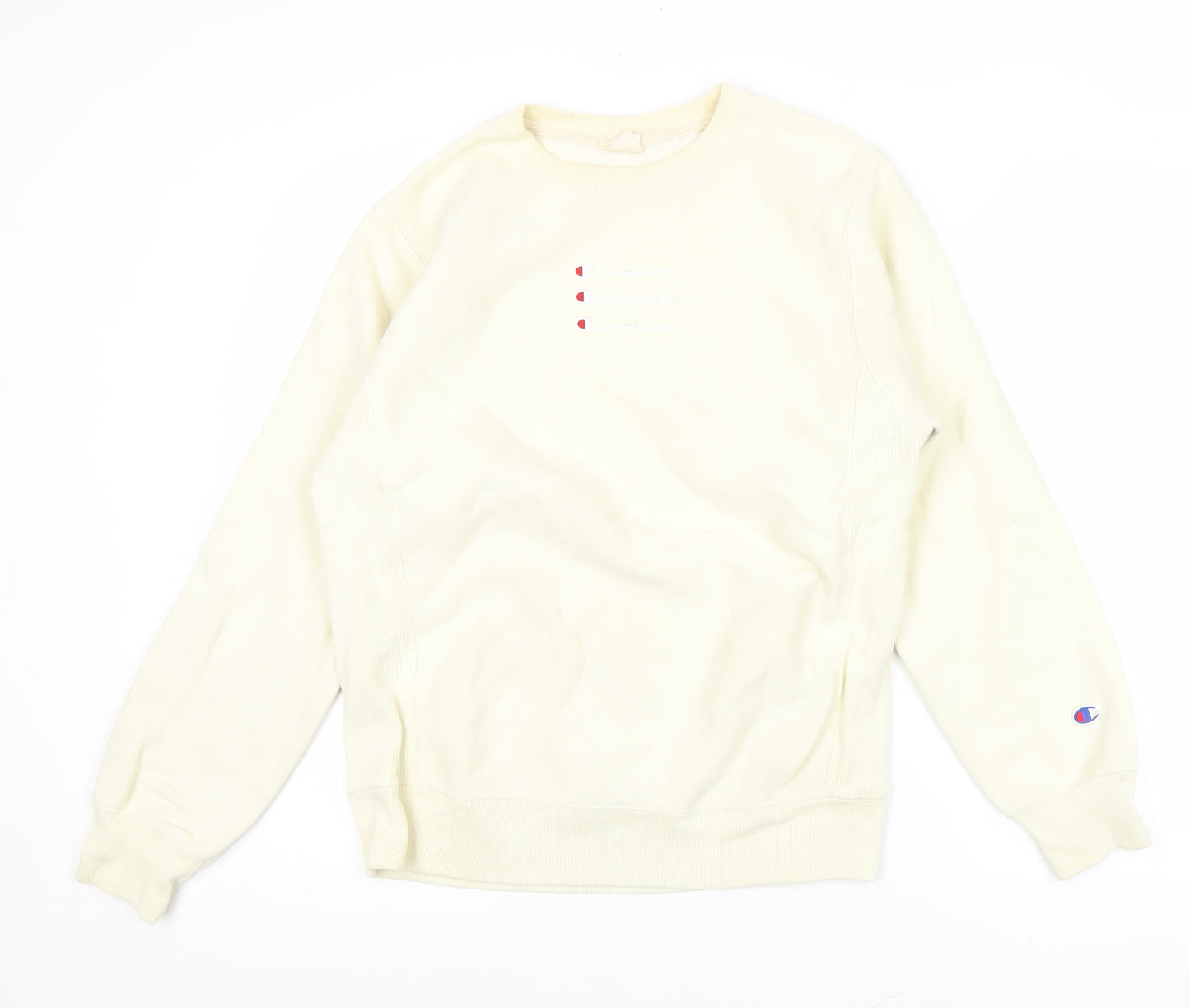 Champion Men’s Ivory Medium Pullover Sweatshirt Crew Neck Logo