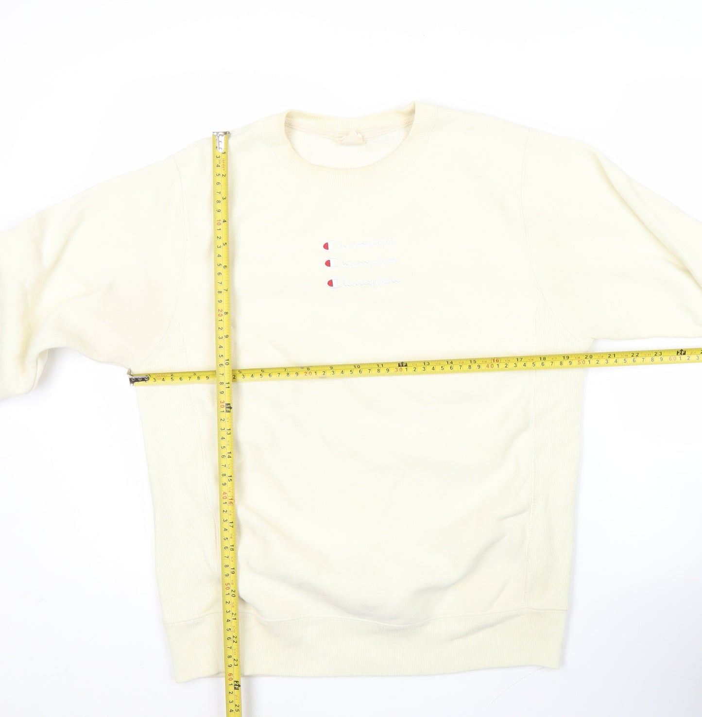 Champion Men’s Ivory Medium Pullover Sweatshirt Crew Neck Logo