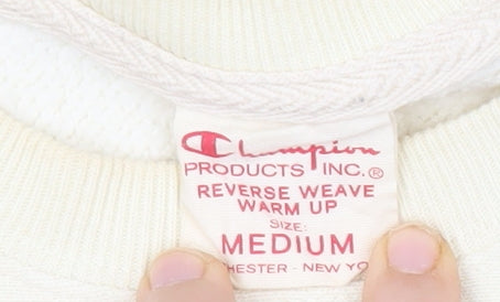 Champion Men’s Ivory Medium Pullover Sweatshirt Crew Neck Logo