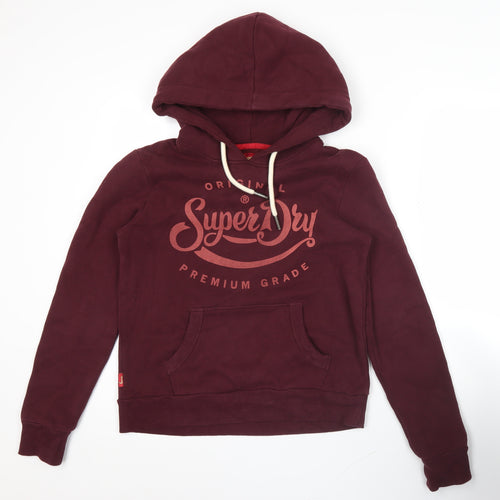 Superdry Womens Red Pullover Hoodie Size 8 Logo Graphic Warm