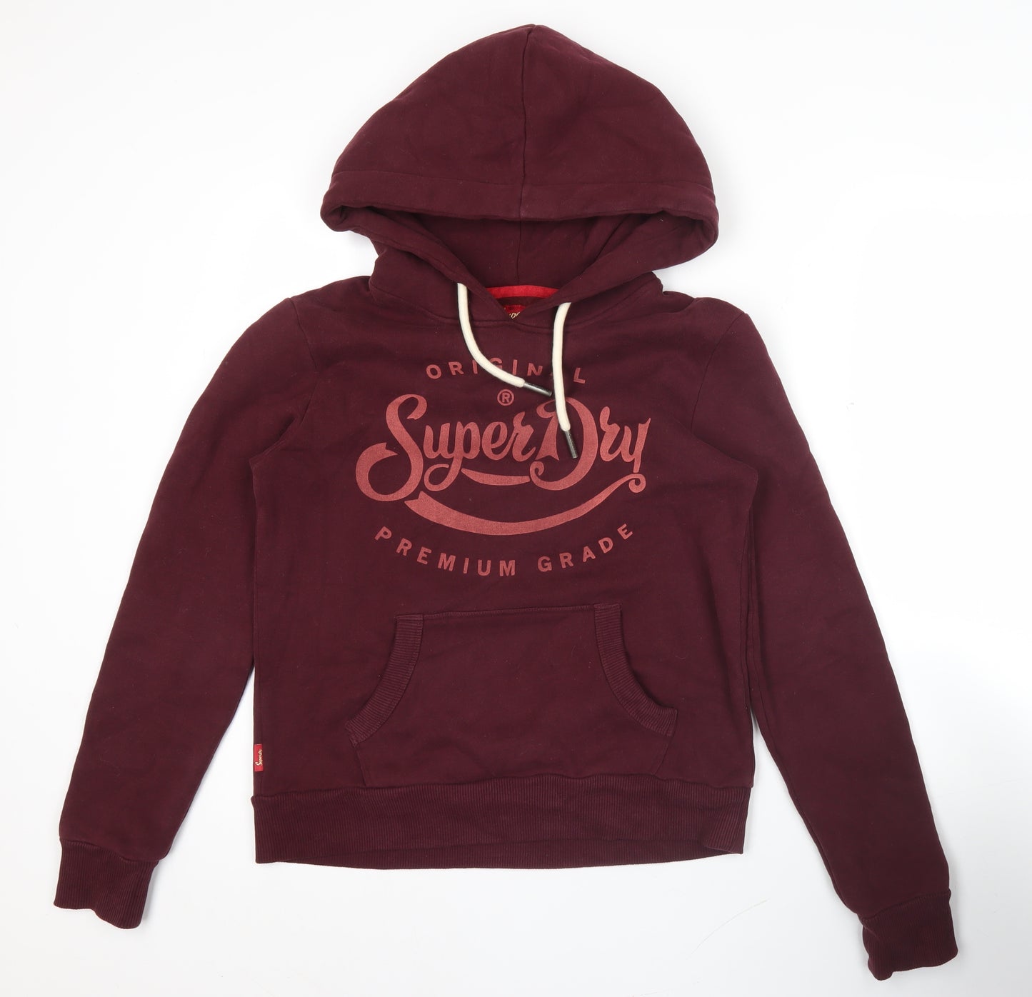 Superdry Womens Red Pullover Hoodie Size 8 Logo Graphic Warm