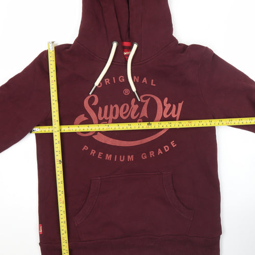 Superdry Womens Red Pullover Hoodie Size 8 Logo Graphic Warm