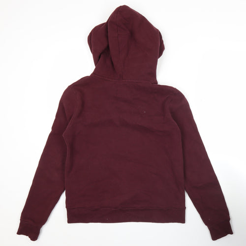 Superdry Womens Red Pullover Hoodie Size 8 Logo Graphic Warm