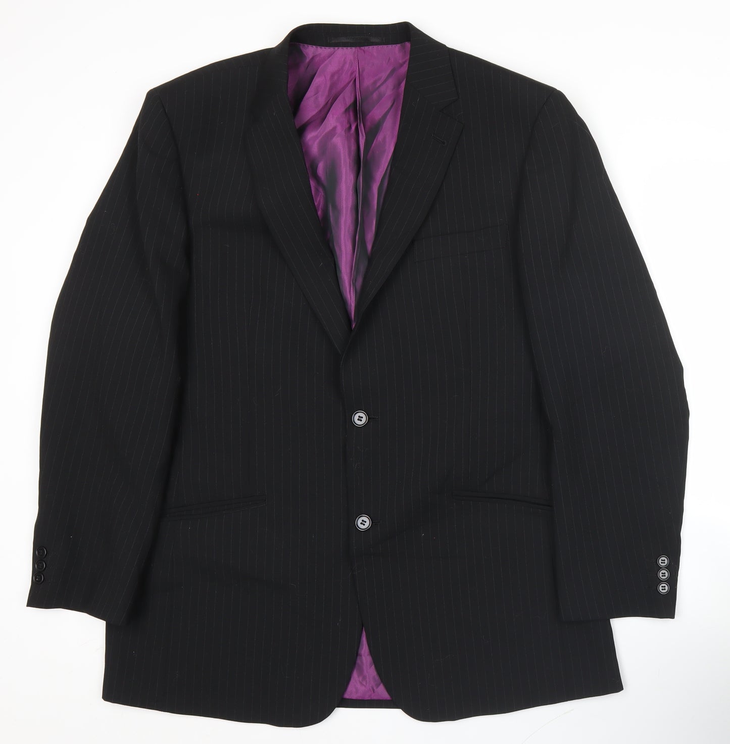 Skopes Mens Black Pinstripe Wool Blend Blazer Jacket 42R Regular Fit