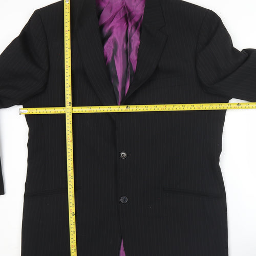 Skopes Mens Black Pinstripe Wool Blend Blazer Jacket 42R Regular Fit