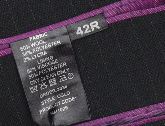 Skopes Mens Black Pinstripe Wool Blend Blazer Jacket 42R Regular Fit