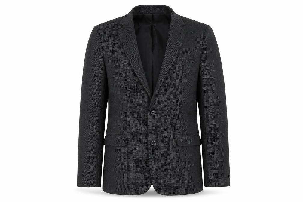 Front view of ASOS Men Grey Slim Fit Herringbone Blazer Jacket 38 Chest