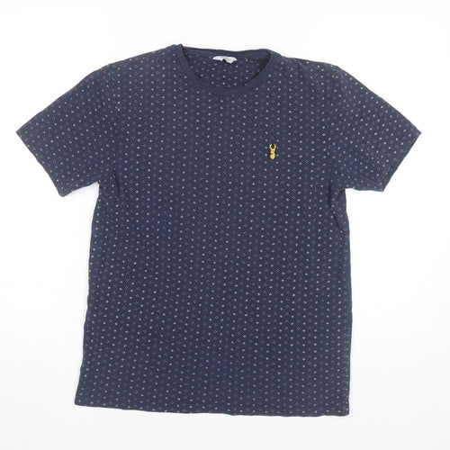 Next Men’s Blue Geometric Cotton Crew Neck T-Shirt Size S