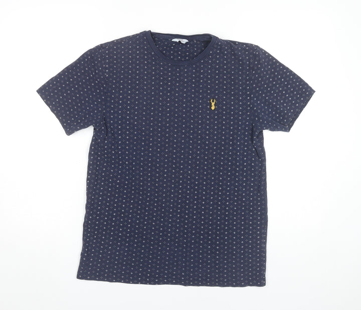 Next Men’s Blue Geometric Cotton Crew Neck T-Shirt Size S