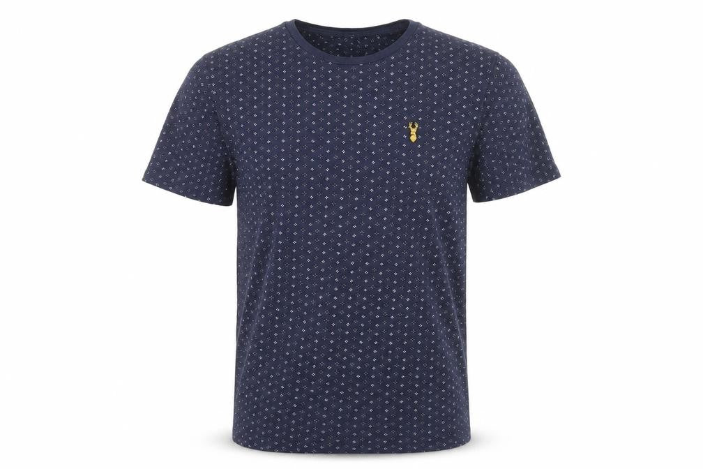 Front view of Next Men’s Blue Geometric Cotton Crew Neck T-Shirt, size S