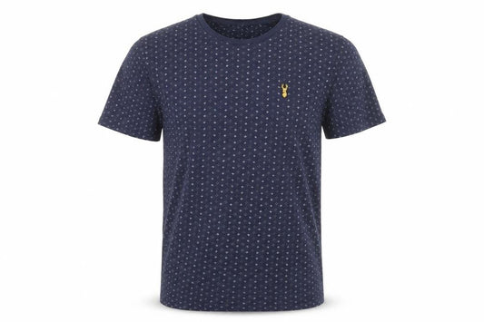 Front view of Next Men’s Blue Geometric Cotton Crew Neck T-Shirt, size S