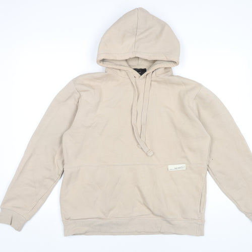 Pull&Bear Men’s Beige Pullover Hoodie M Regular Fit Cotton Blend