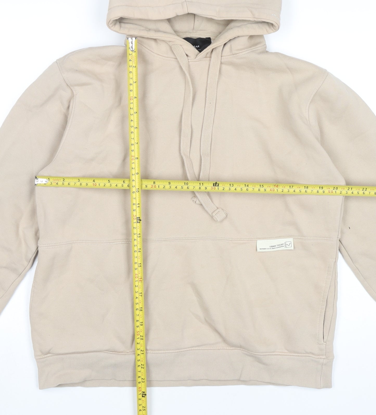 Pull&Bear Men’s Beige Pullover Hoodie M Regular Fit Cotton Blend