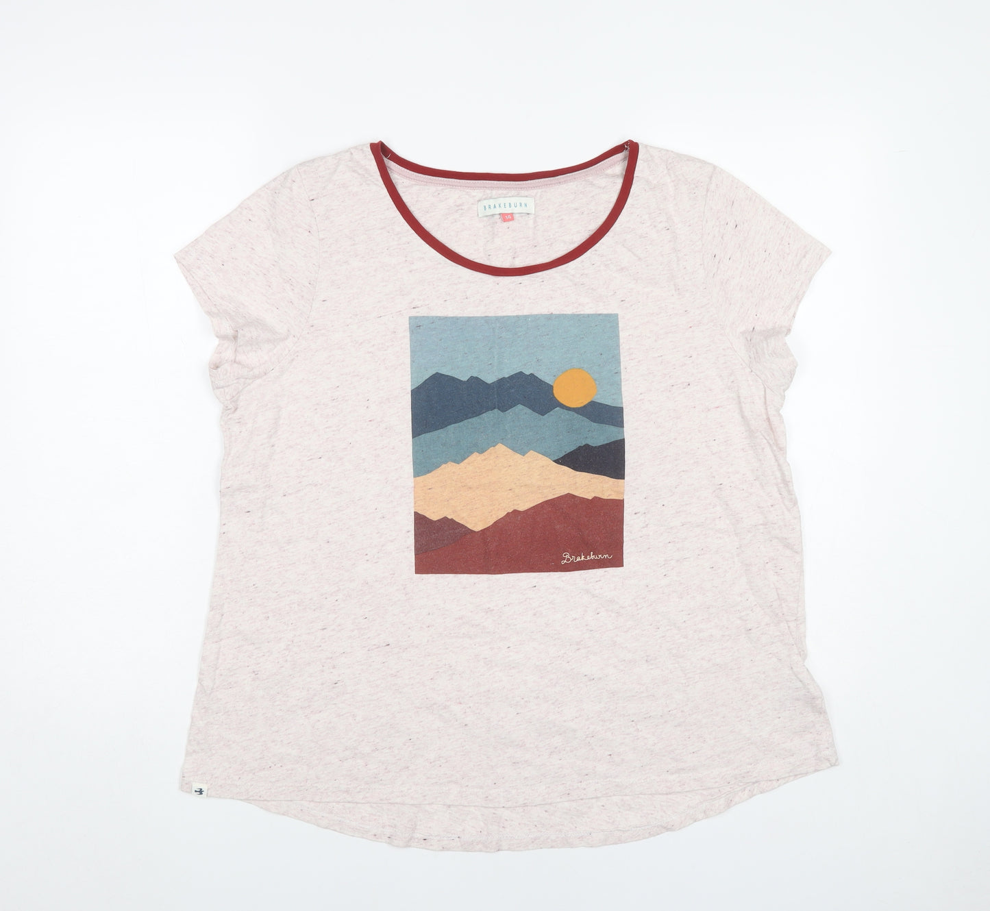 Brakeburn Women’s Pink Graphic T-Shirt Size 14 Cotton Linen