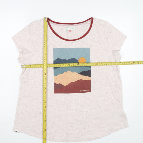 Brakeburn Women’s Pink Graphic T-Shirt Size 14 Cotton Linen