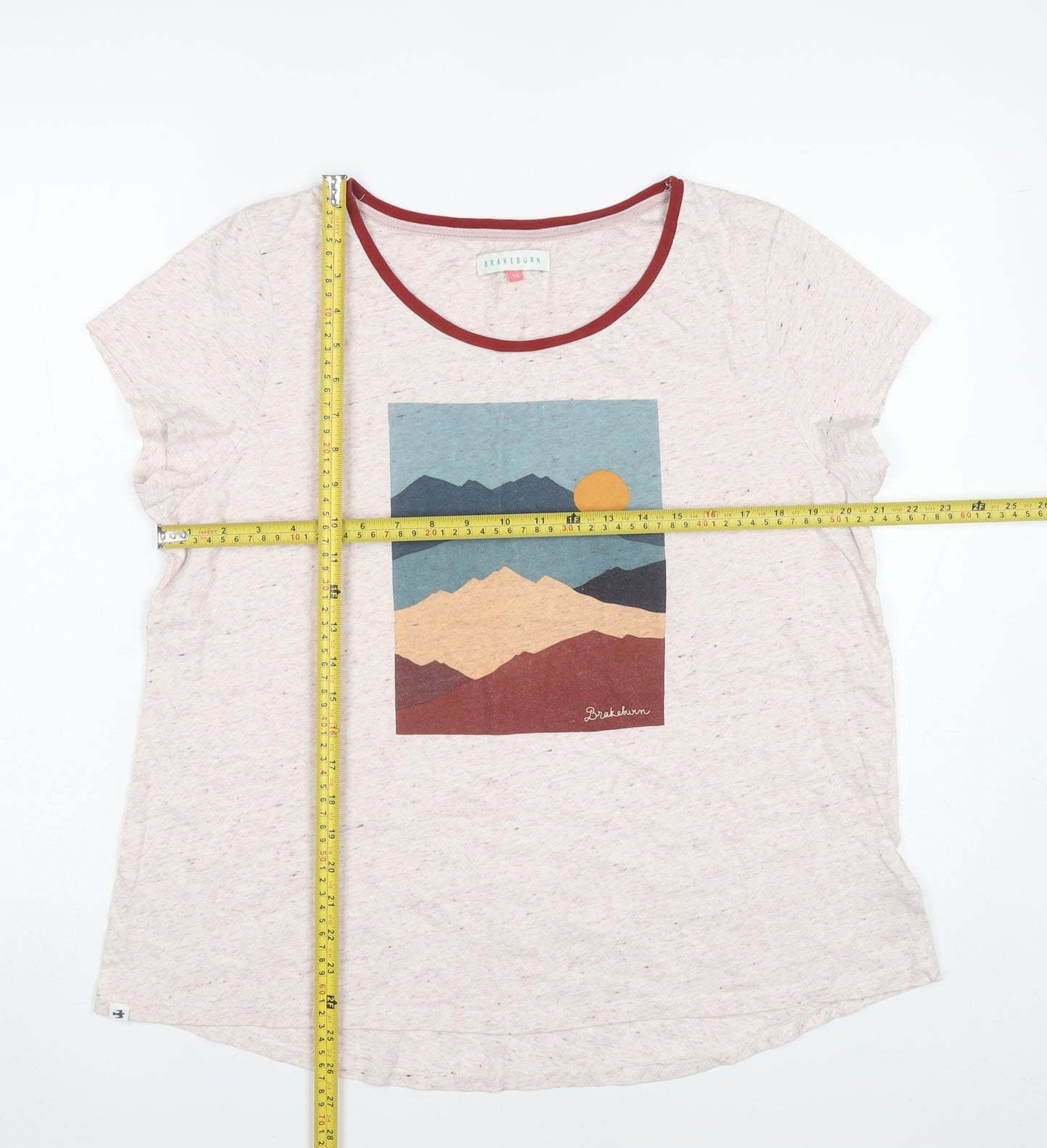 Brakeburn Women’s Pink Graphic T-Shirt Size 14 Cotton Linen