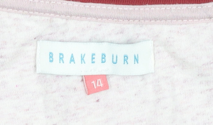 Brakeburn Women’s Pink Graphic T-Shirt Size 14 Cotton Linen