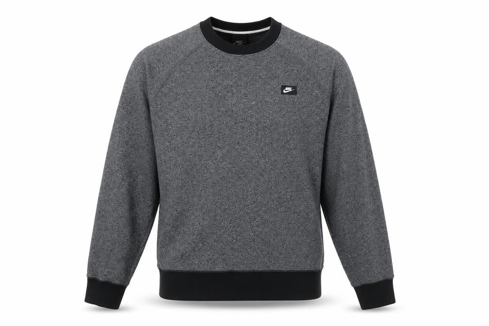 Front view of Nike men’s grey medium pullover sweatshirt crew neck long sleeve