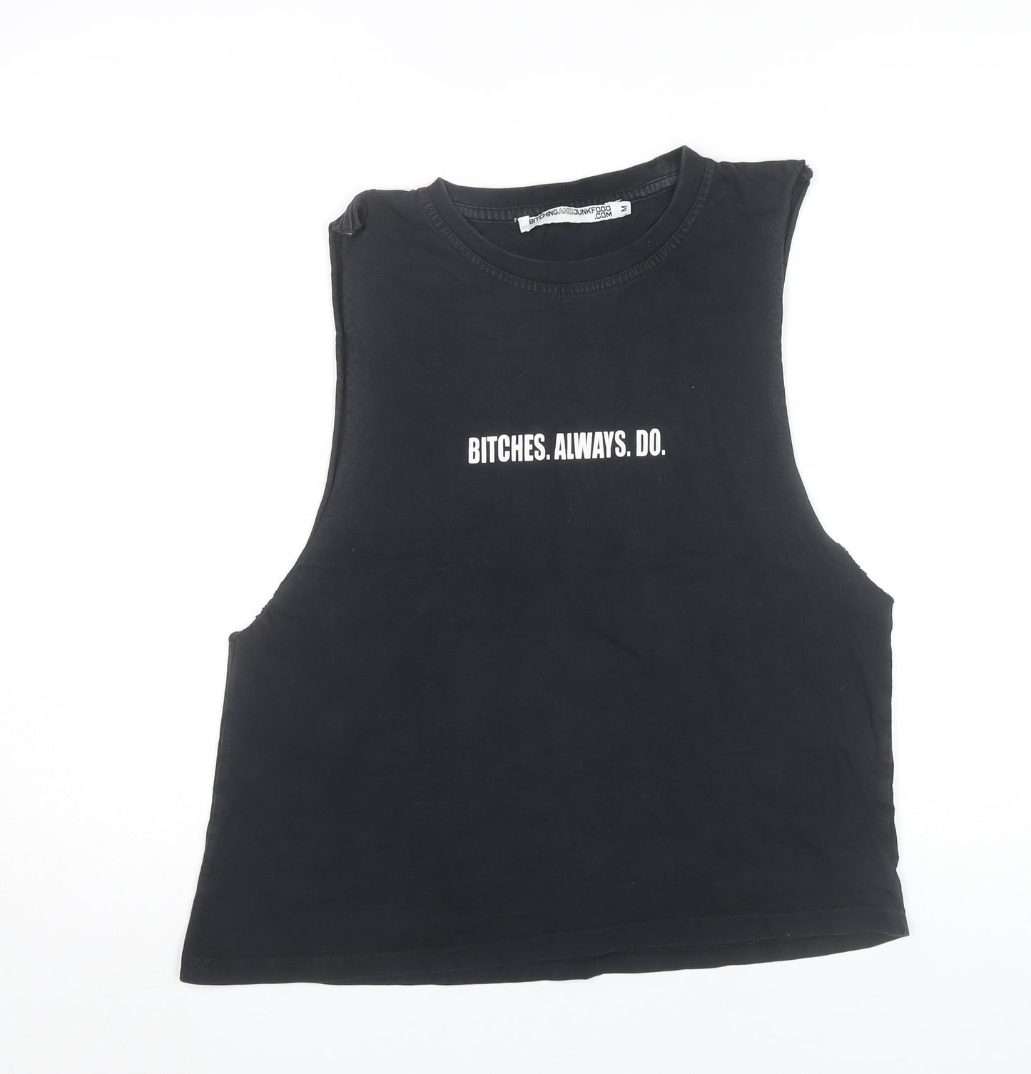 Bitchingandjunkfood Womens Black Crop Tank Top Size M Sleeveless Casual