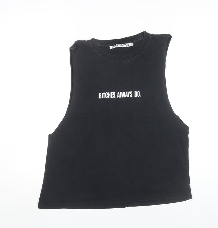 Bitchingandjunkfood Womens Black Crop Tank Top Size M Sleeveless Casual