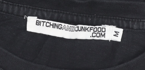 Bitchingandjunkfood Womens Black Crop Tank Top Size M Sleeveless Casual