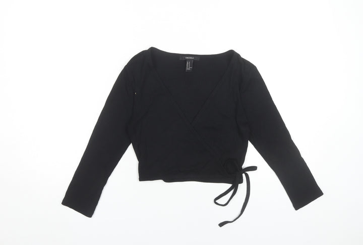 Forever 21 Women’s Black Wrap Blouse Size M Long Sleeve V-Neck